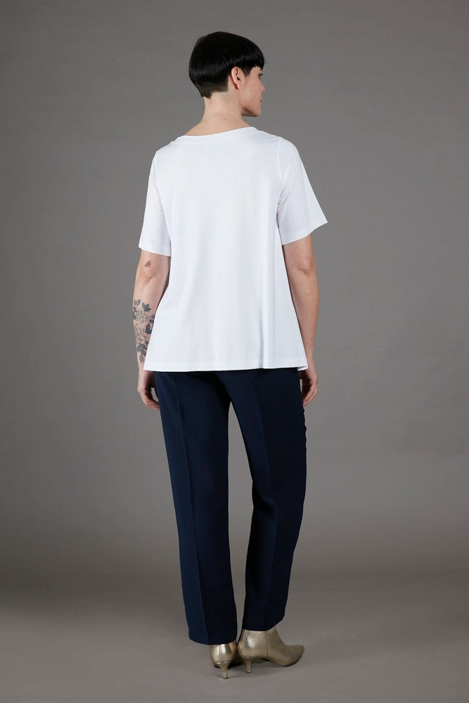 Panta Torino crepe satin blu con baschina