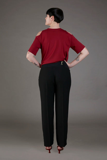 Panta Torino crepe satin nero con baschina