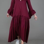 Saint Tropez Dress in Wine Cotton