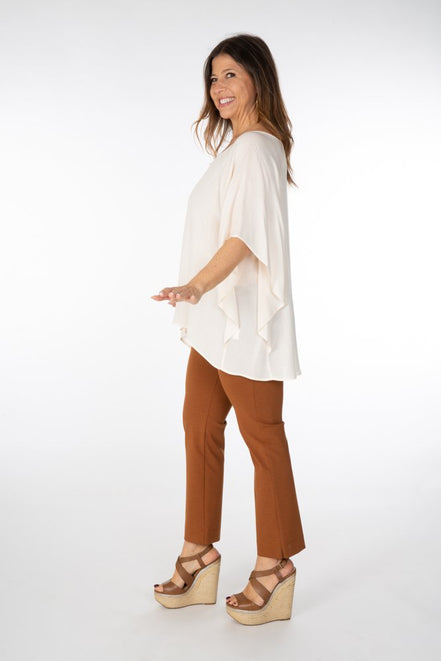 Audrey Trousers in Tan Cotton with Baschina Waistband