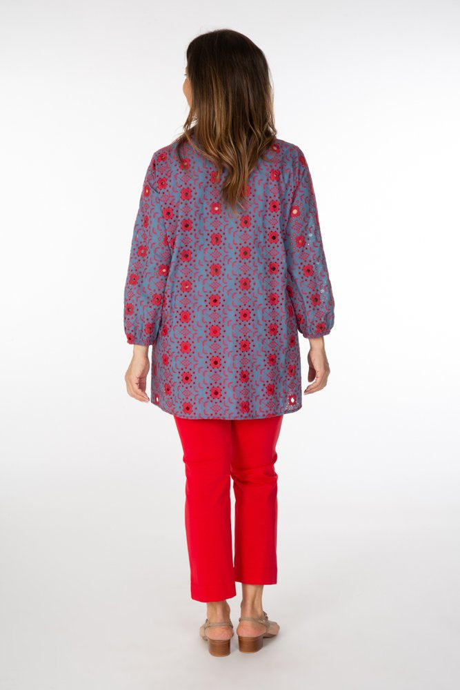 Audrey Trousers in Red Cotton with Baschina Waistband