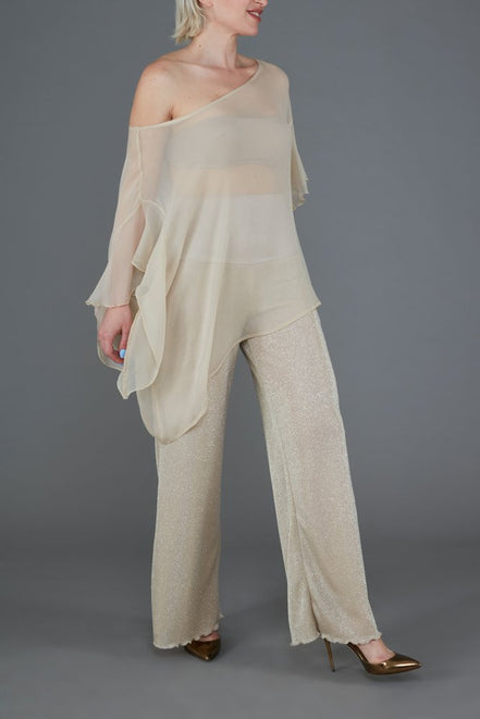 Capri Top in Beige Silk Chiffon