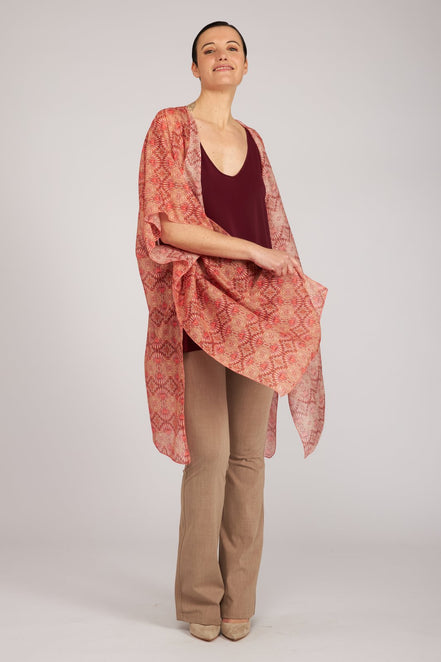 Look Kimono fantasia rosa e arancio