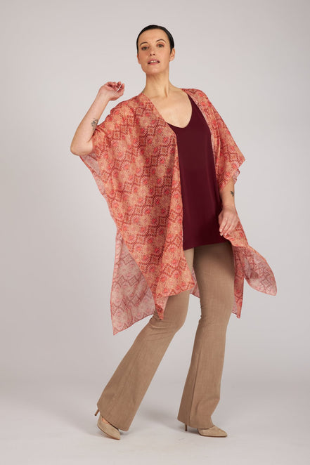 Look Kimono fantasia rosa e arancio