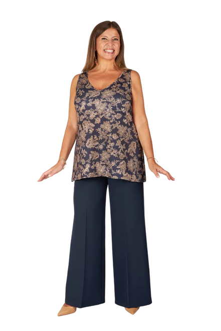 Top Easy Paros stampa fiori tortora su blu