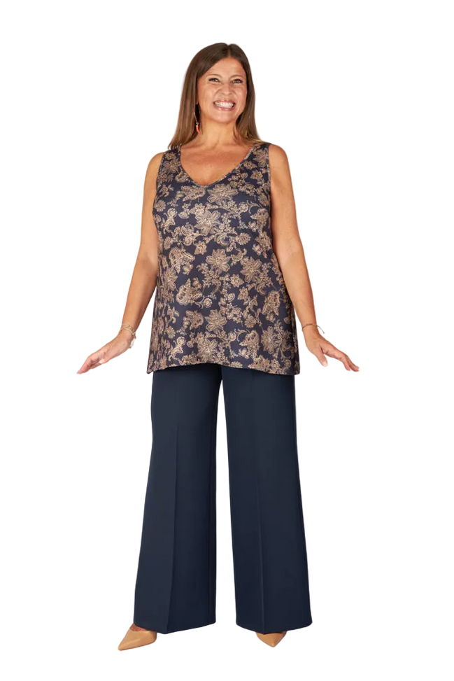 Top Easy Paros stampa fiori tortora su blu