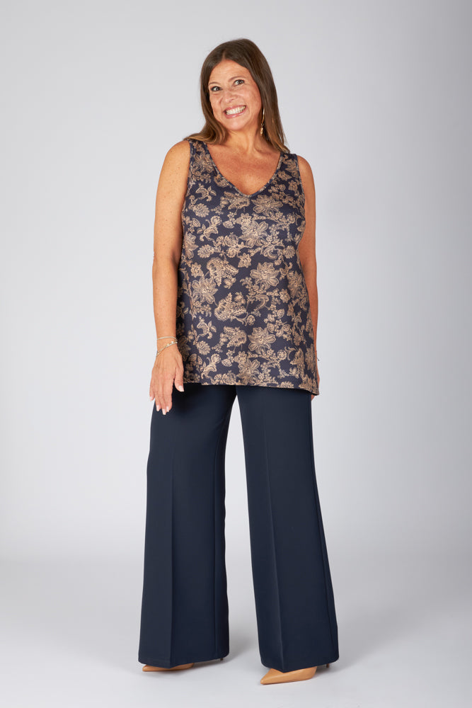Top Easy Paros stampa fiori tortora su blu