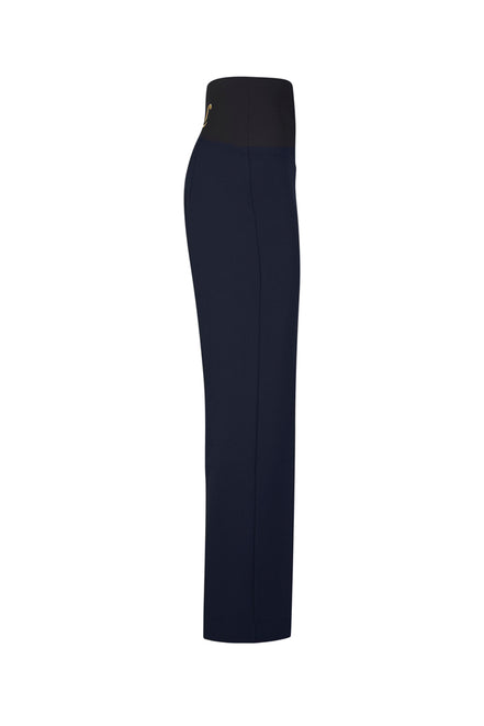 Panta Torino crepe satin blu con baschina