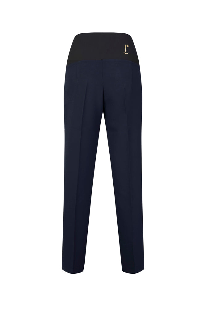 Panta Torino crepe satin blu con baschina