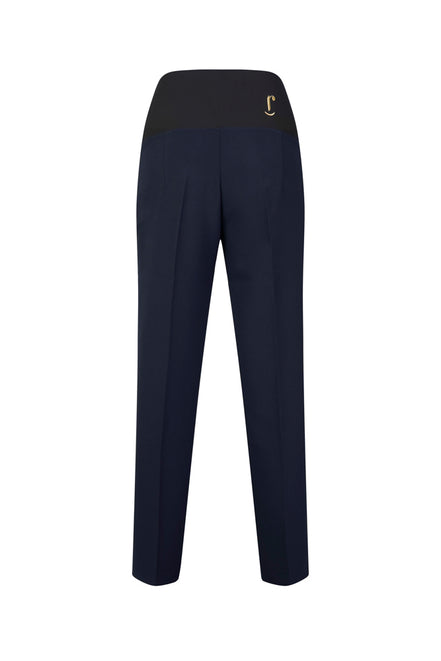 Panta Torino crepe satin blu con baschina