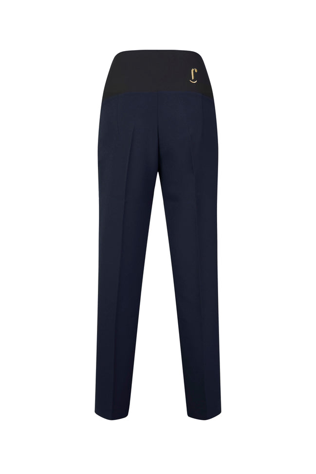 Panta Torino crepe satin blu con baschina