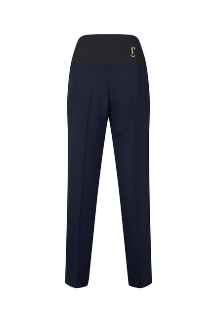 Panta Torino crepe satin blu con baschina
