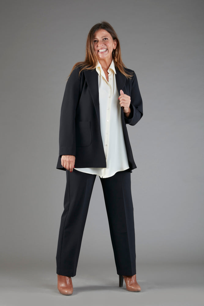 Panta Torino crepe cady nero con baschina